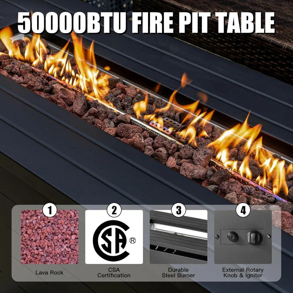 Propane Fire Pit Table With Lid And Lava Rock Outdoor
