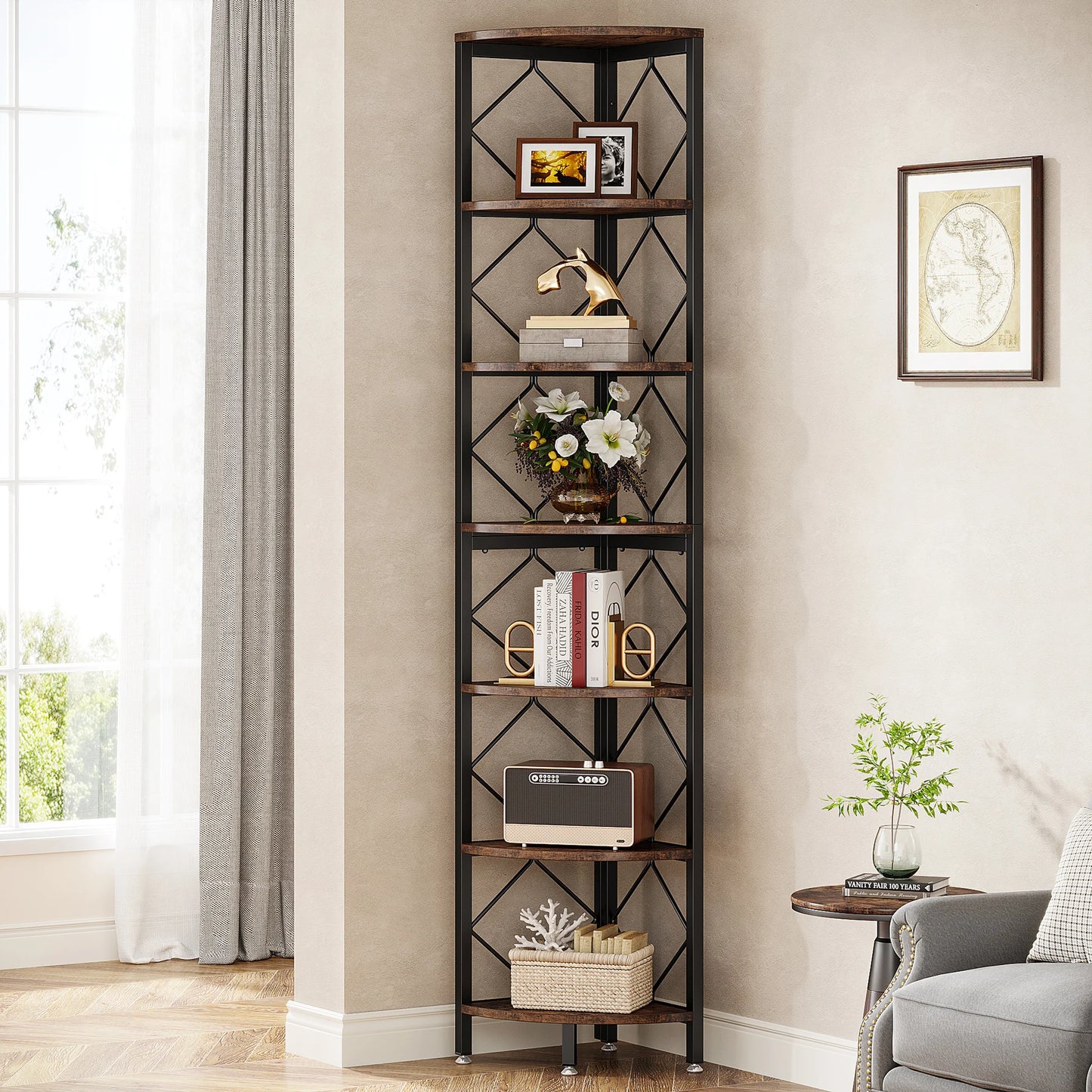 Tribesigns 7 Tier Industrial Corner Shelf For Small Spaces