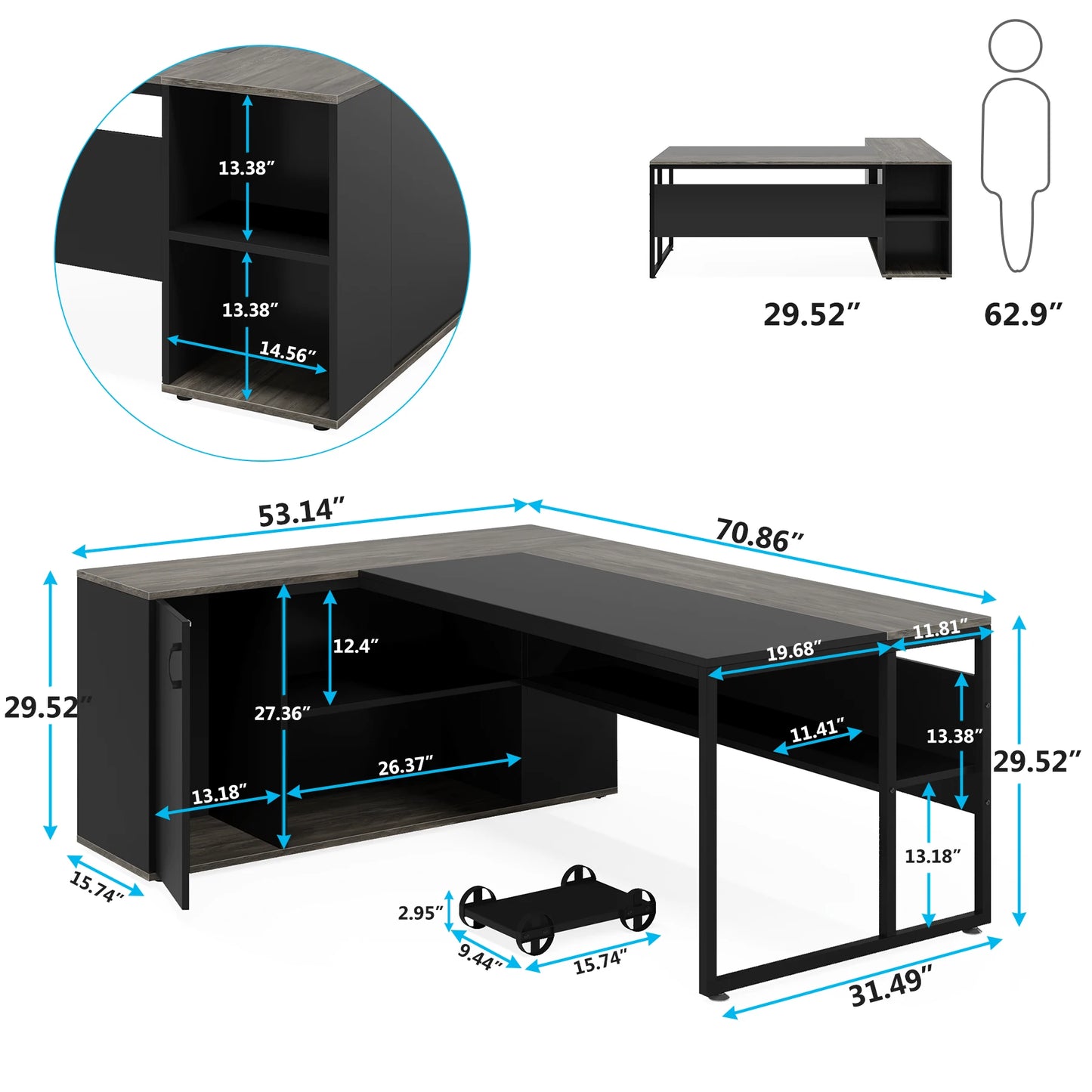 Tribesigns L Shaped Executive Desk With Cabinet Storage