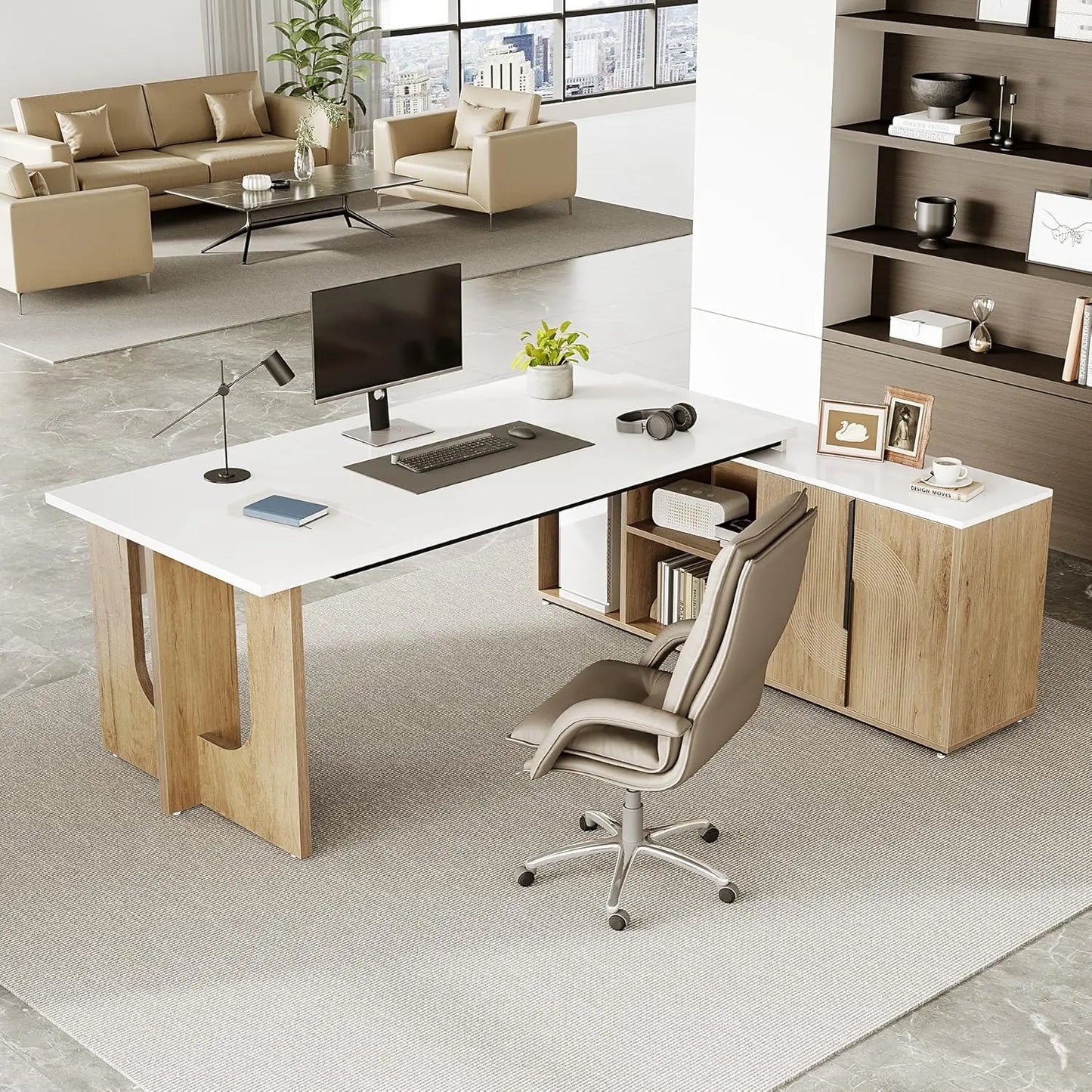 Little Tree Executive L Shaped Desk With Storage Shelves