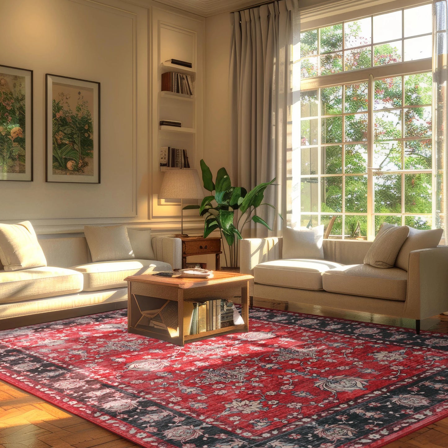 Machine Washable Vintage Non Slip Low Pile Area Rug