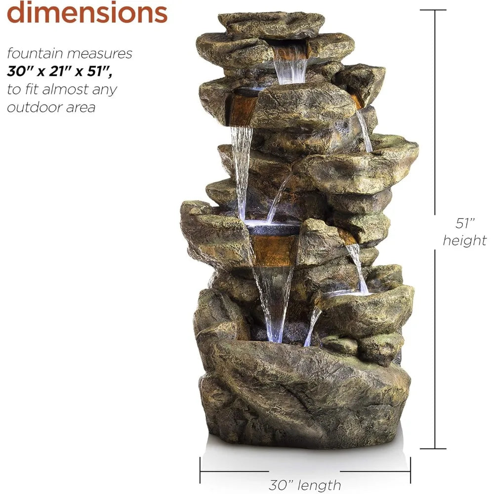 Outdoor LED Stone Fountain With Waterfall Feature Garden