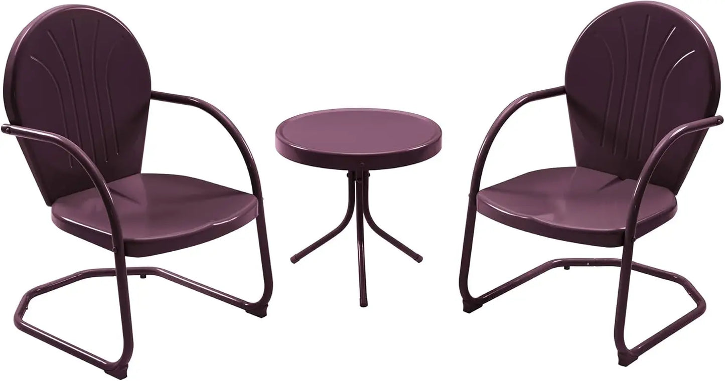 Retro Metal Patio Bistro Set With Motion Armchairs And Table
