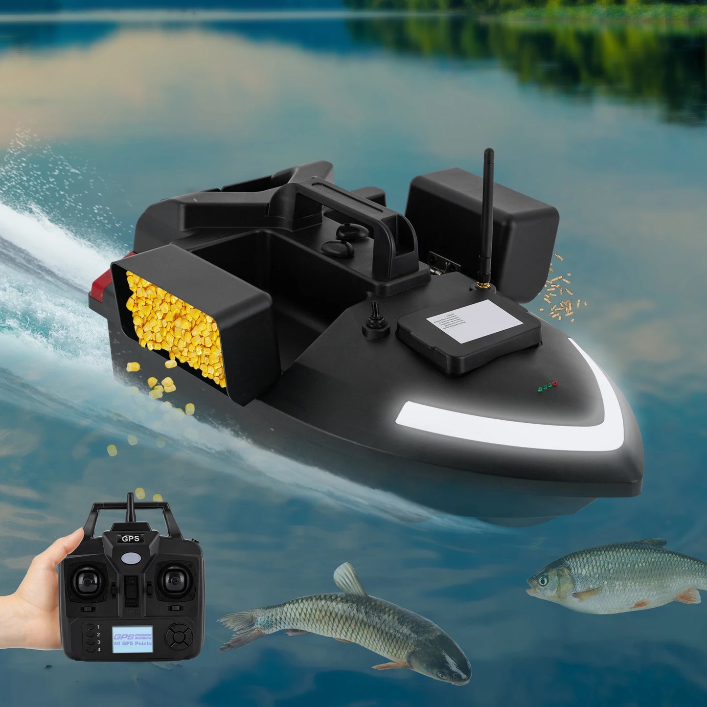 Rechargeable Remote Control Bait Boat With GPS Fish Finder Charger