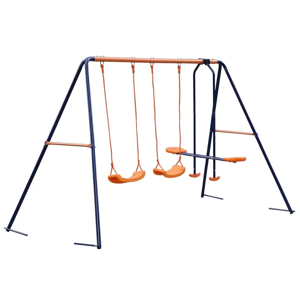 Outdoor Kids Swing Set W/2 Seats & 1 Glide Swing Set for Backyard 440lb Capacity