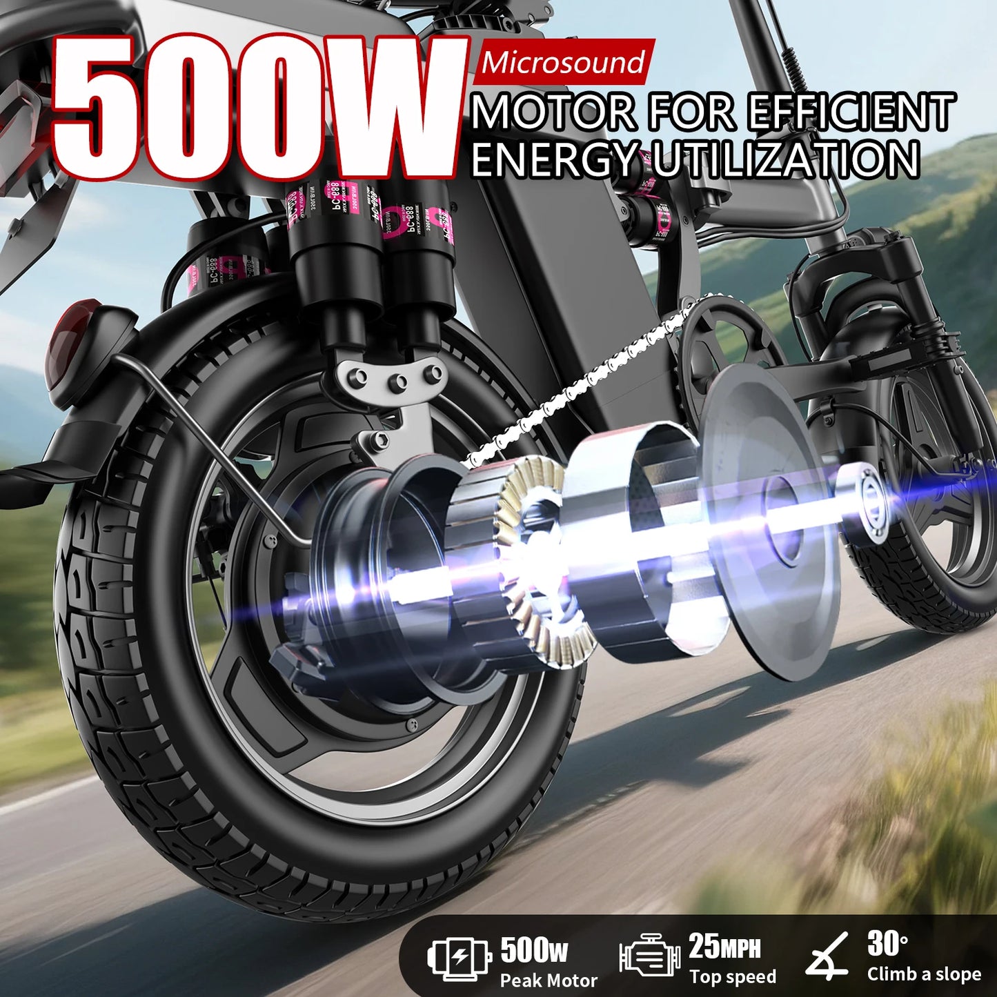 Folding Electric Bike for Adult,48V 15AH Removable Battery, 20MPH 25Miles Commuting Motorcycle Ebike,500W 14'' Electric Bicycle