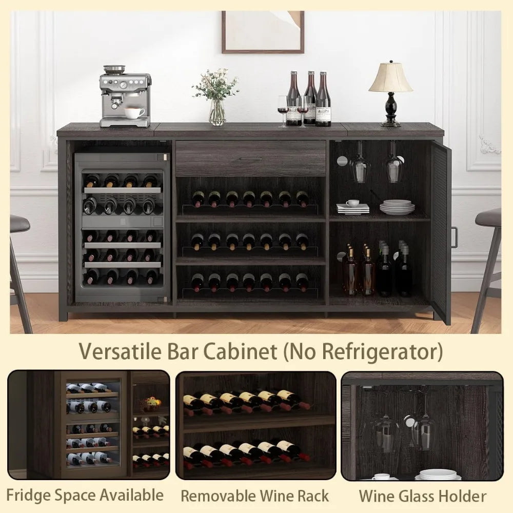 Farmhouse Bar Cabinet With Fridge Space And Wine Storage