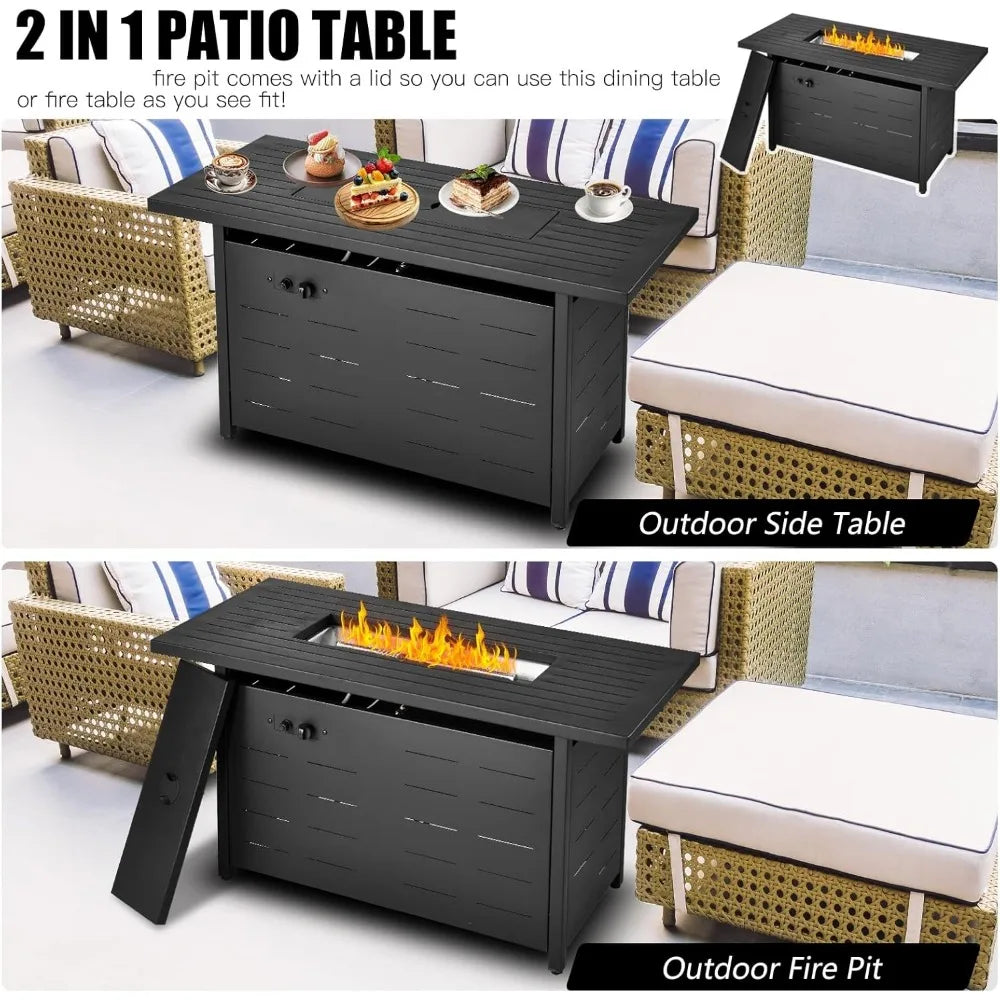 Propane Fire Pit Table With Lid And Lava Rock Outdoor