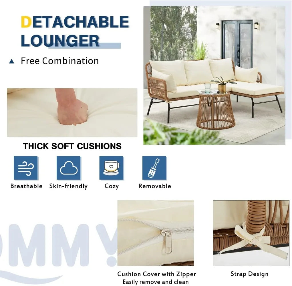 L Shaped Patio Conversation Set With Glass Table Cushions