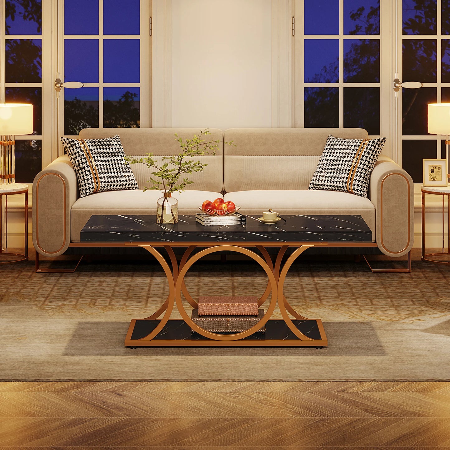 Tribesigns Two Tier Modern Faux Marble Coffee Table