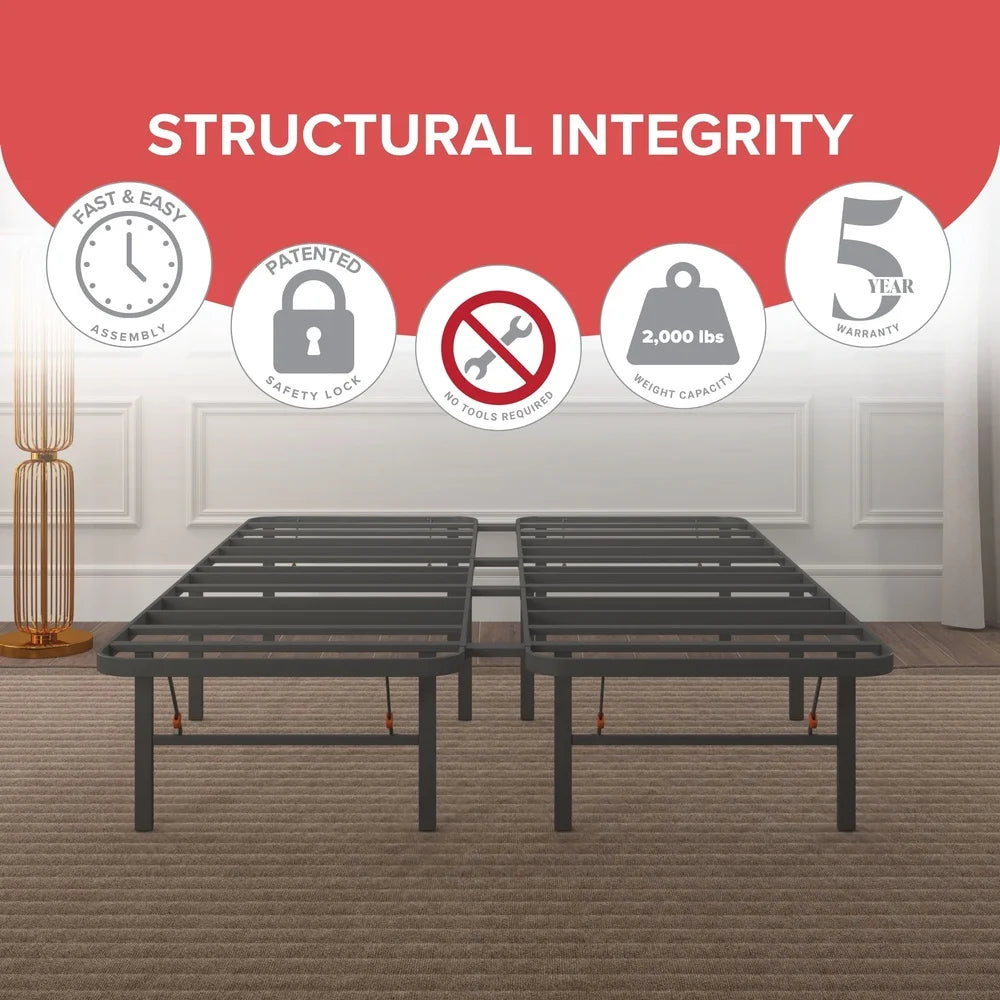 Sturdy Steel Platform Bed Frame With Foldable Storage Easy Assembly