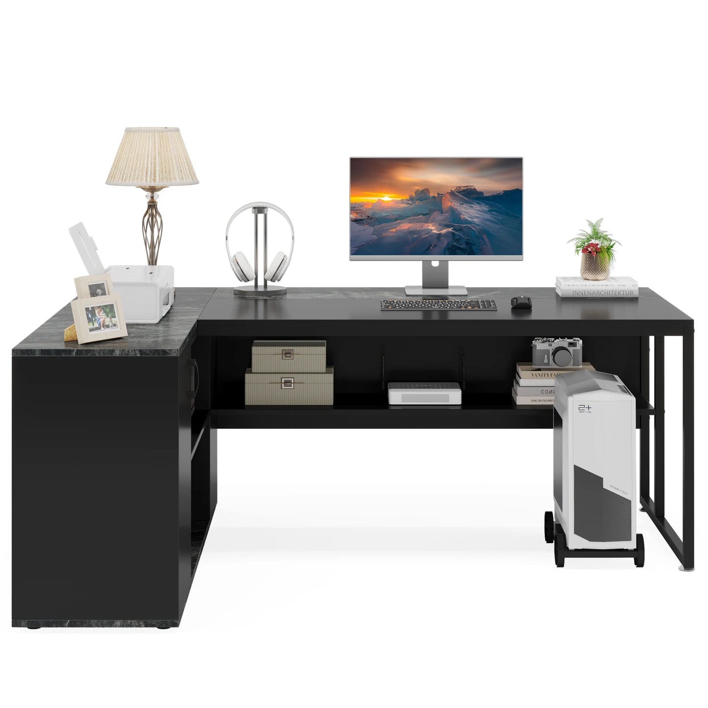 Tribesigns L Shaped Executive Desk With Cabinet Storage