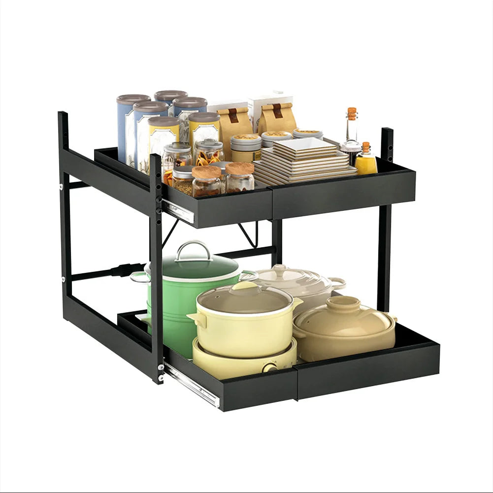 2 Tier Under Sink Sliding Cabinet Organizer for Kitchen Bathroom