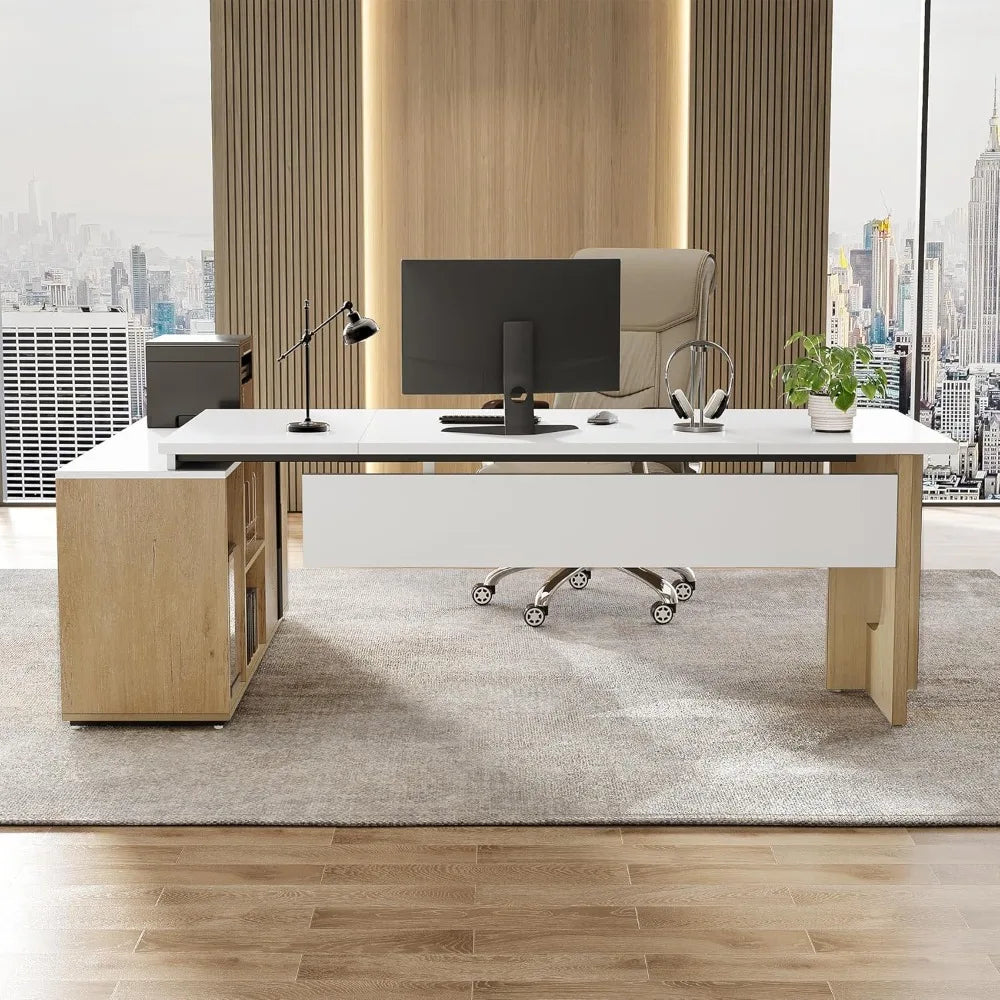 Little Tree Executive L Shaped Desk With Storage Shelves