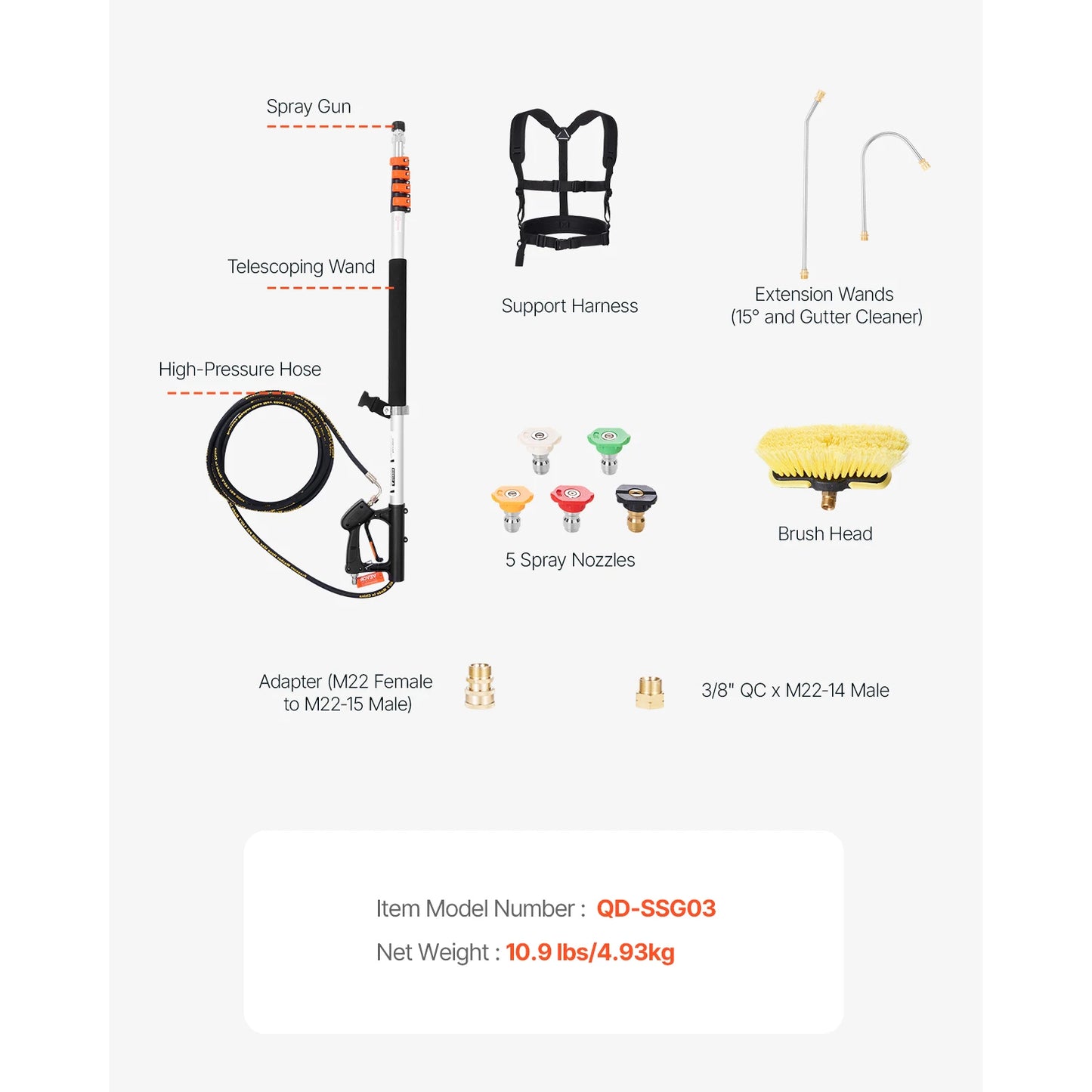 VEVOR Telescoping Pressure Washer Wand With Nozzle Extended