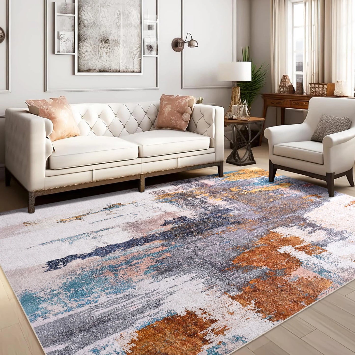 Machine Washable Non Slip Vintage Area Rug for Living Room
