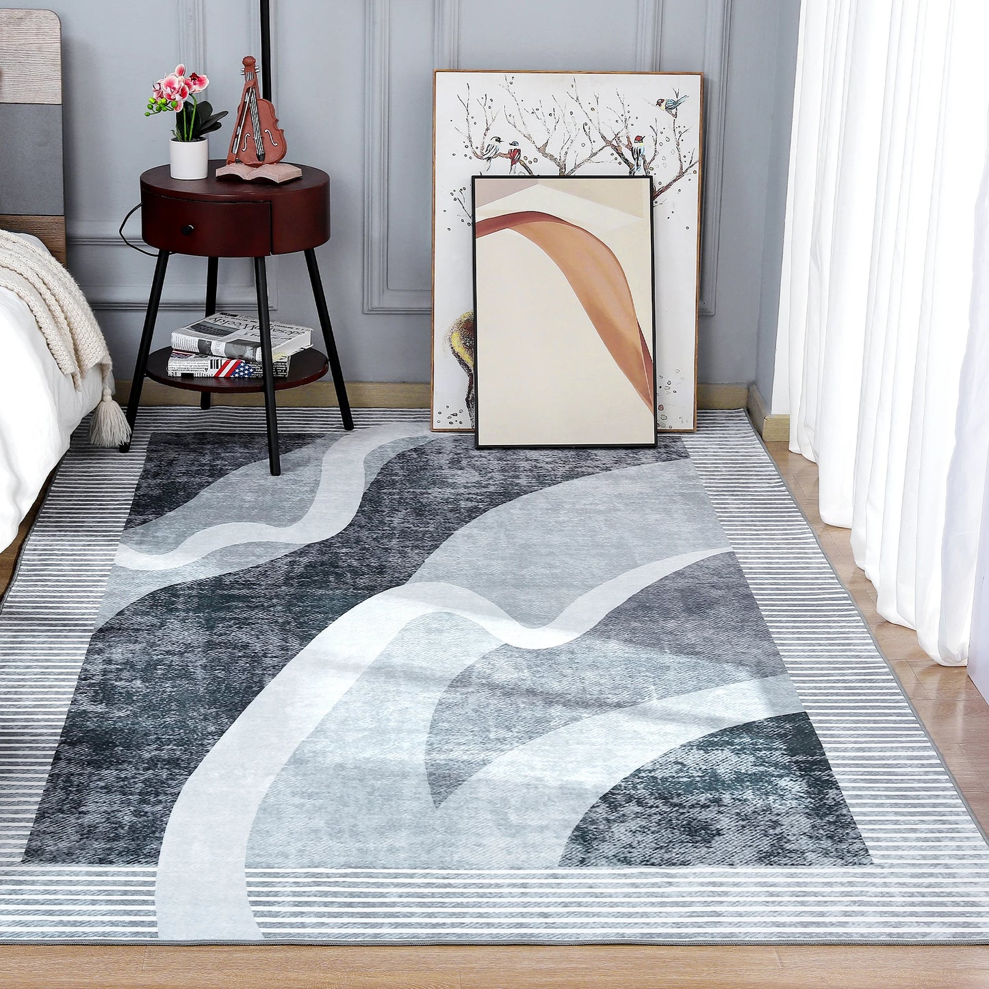Machine Washable Vintage Area Rug With Non Slip Backing