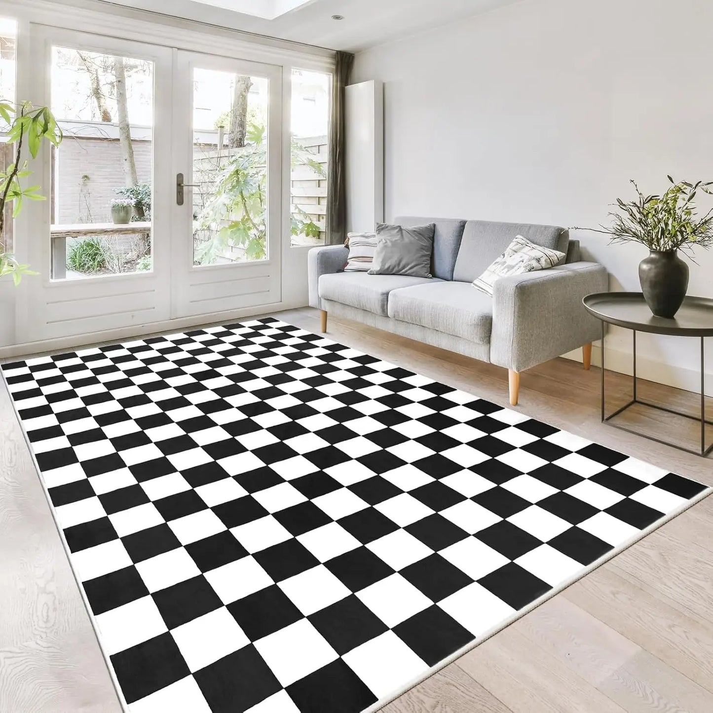 Checkered Area Rug Washable Non Slip Low Pile Stain Resistant