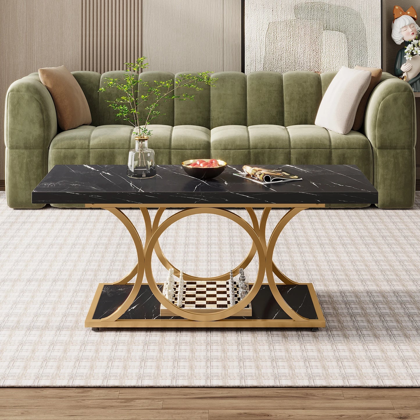 Tribesigns Two Tier Modern Faux Marble Coffee Table