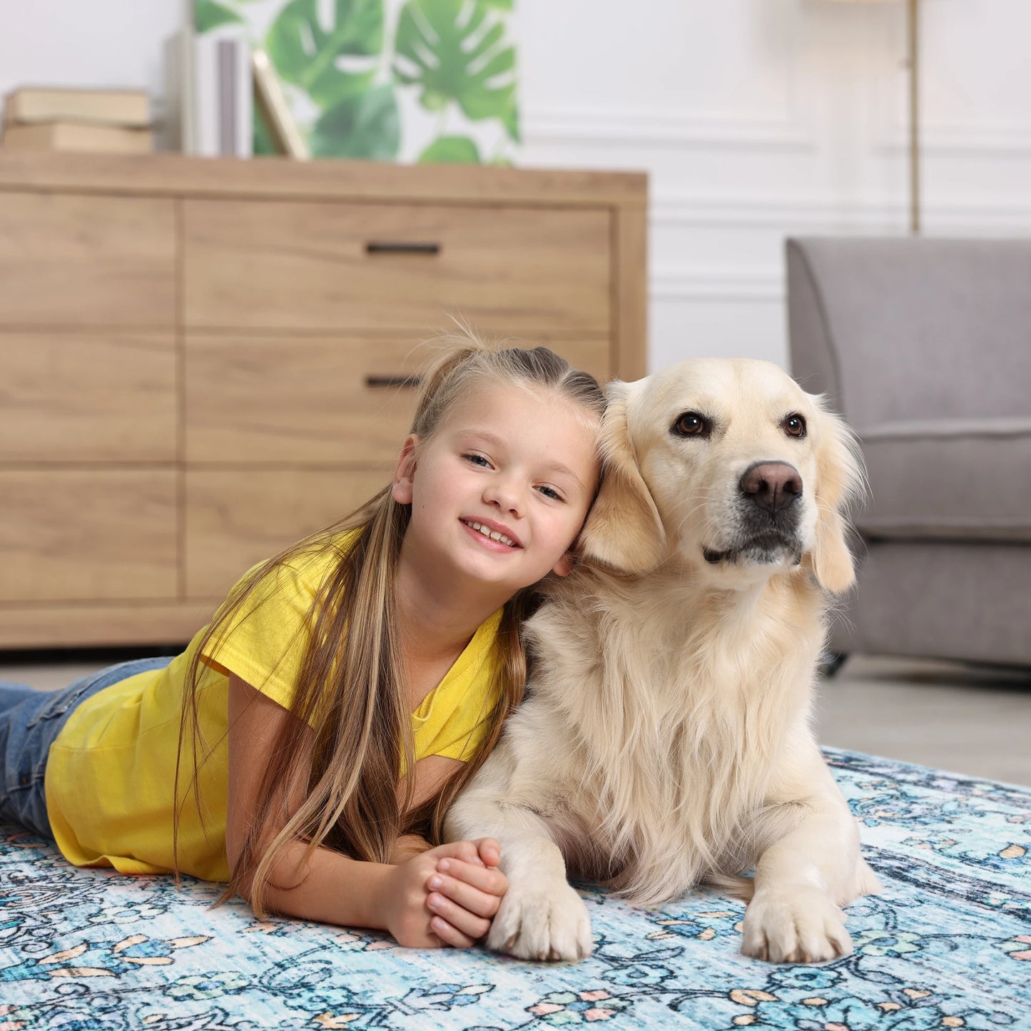 Machine Washable Vintage Non Slip Low Pile Area Rug