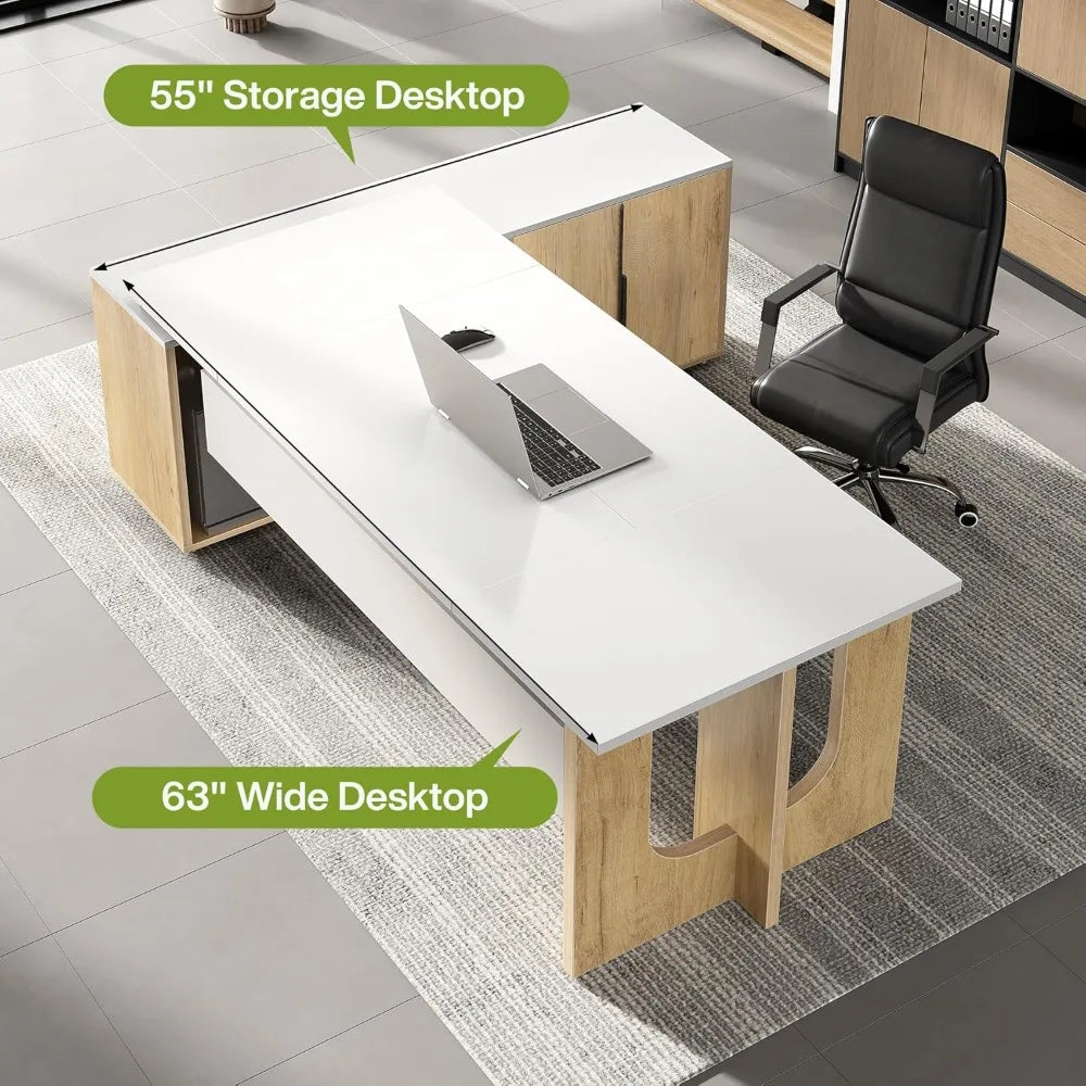 Little Tree Executive L Shaped Desk With Storage Shelves