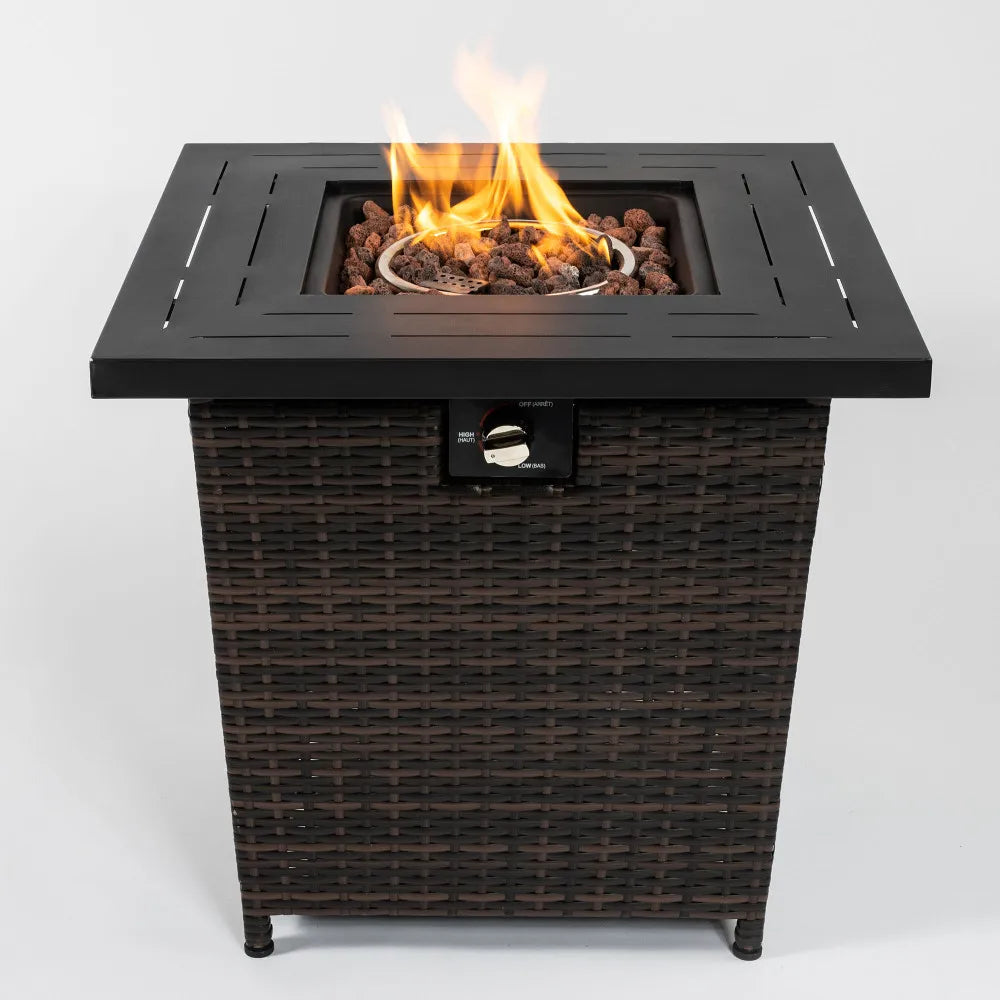 Square Wicker Rattan Gas Fire Pit Table For Outdoor Patio