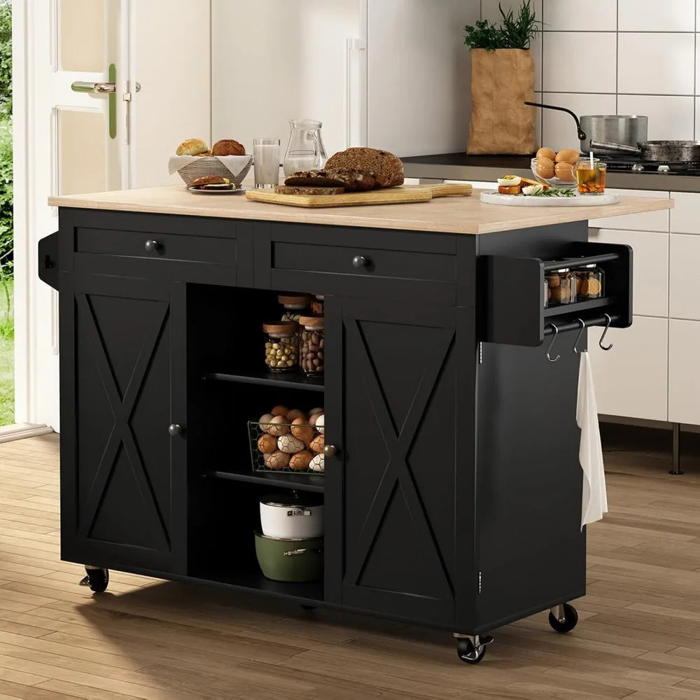 Rolling Kitchen Island Cart with Drop Leaf and Storage Solutions