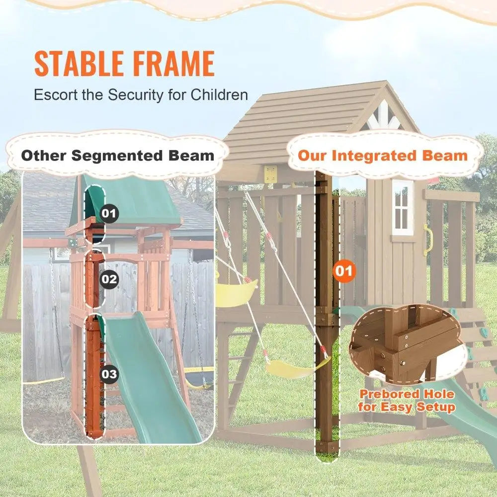 Wooden Swing Set 9 In 1 Outdoor Adventure Playground