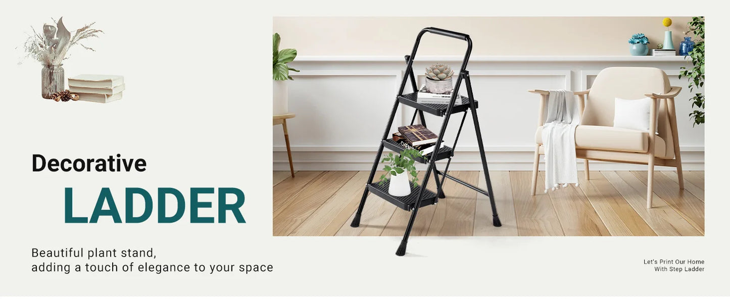 Folding Step Ladder Stool With Anti Slip Pedals Sturdy Steel