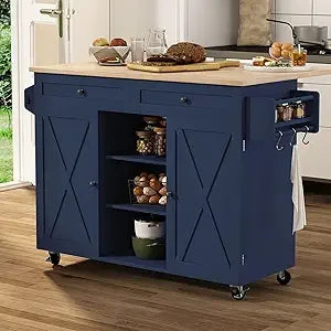 Rolling Kitchen Island Cart with Drop Leaf and Storage Solutions
