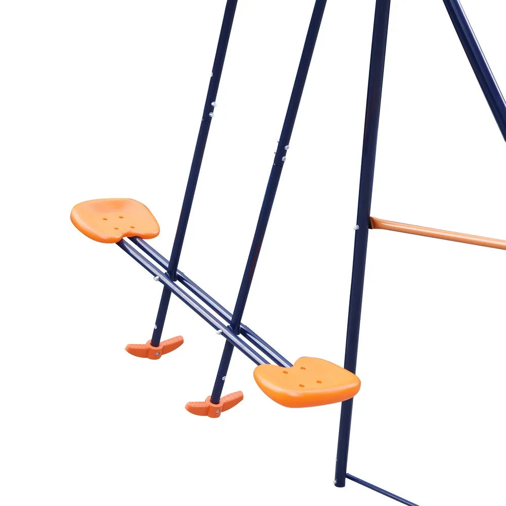 Outdoor Kids Swing Set W/2 Seats & 1 Glide Swing Set for Backyard 440lb Capacity