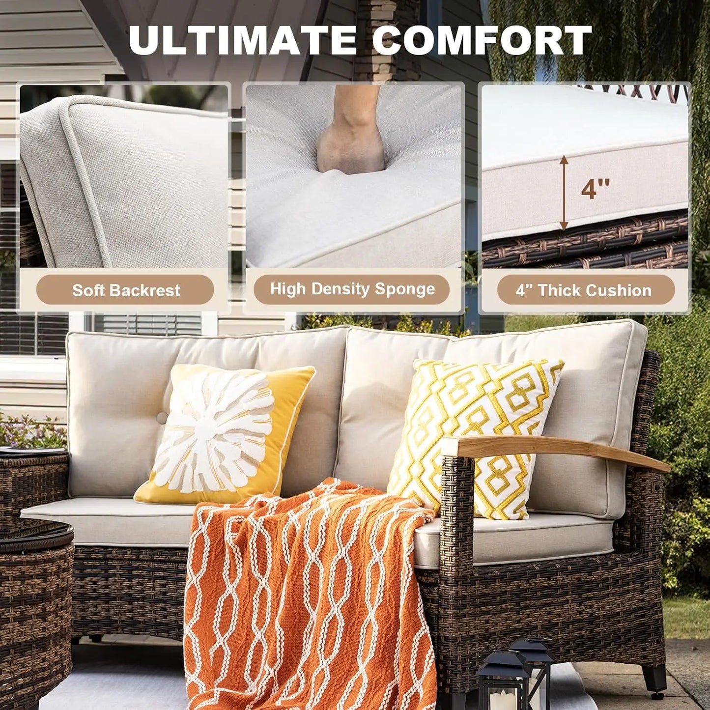 Stylish Half Moon Rattan Patio Conversation Furniture Set