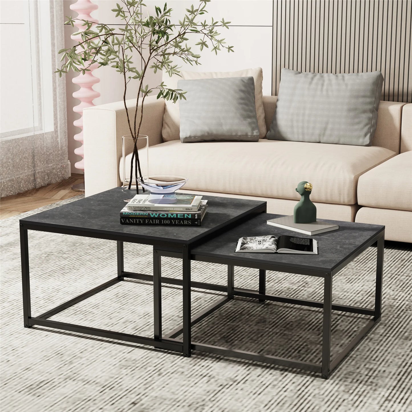 Nesting Coffee Tables Set Of Two With Marble Square Design
