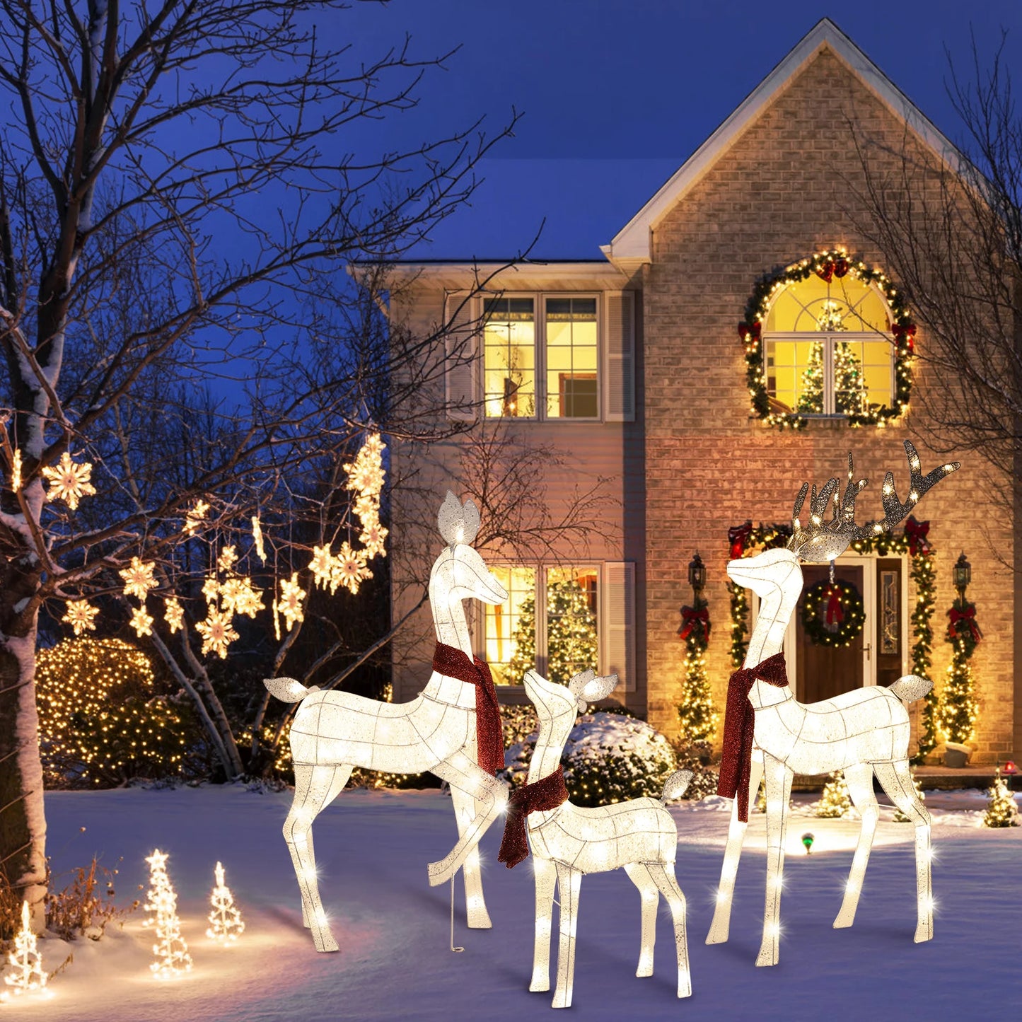 3-Piece Large Lighted Christmas Deer Family Set Outdoor Yard Decoration with 210 LED Lights