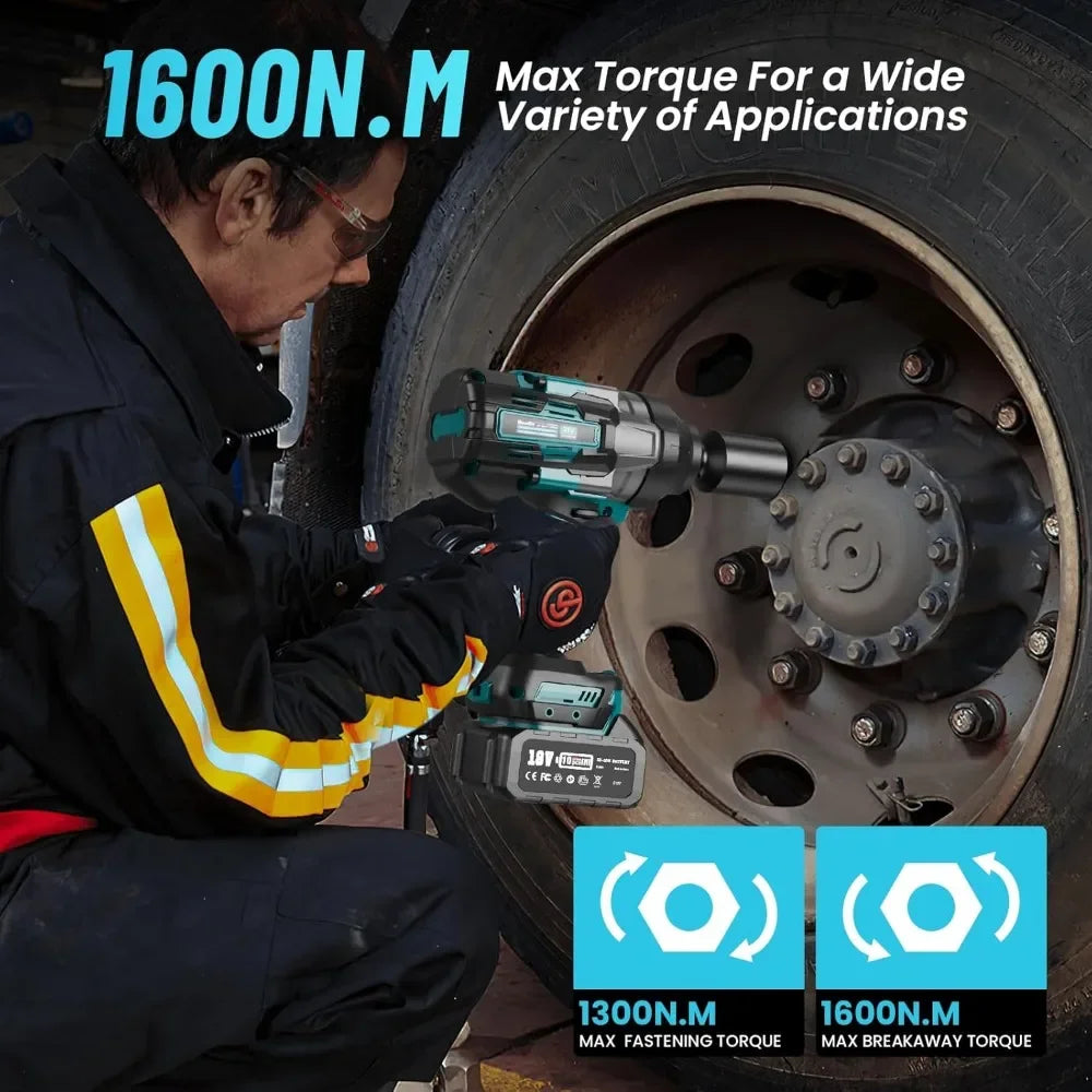 Cordless High Torque Impact Wrench with Brushless Motor Battery