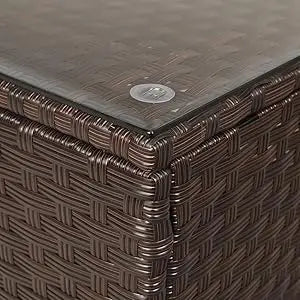 Patio Wicker Coffee Table With Tempered Glass Top