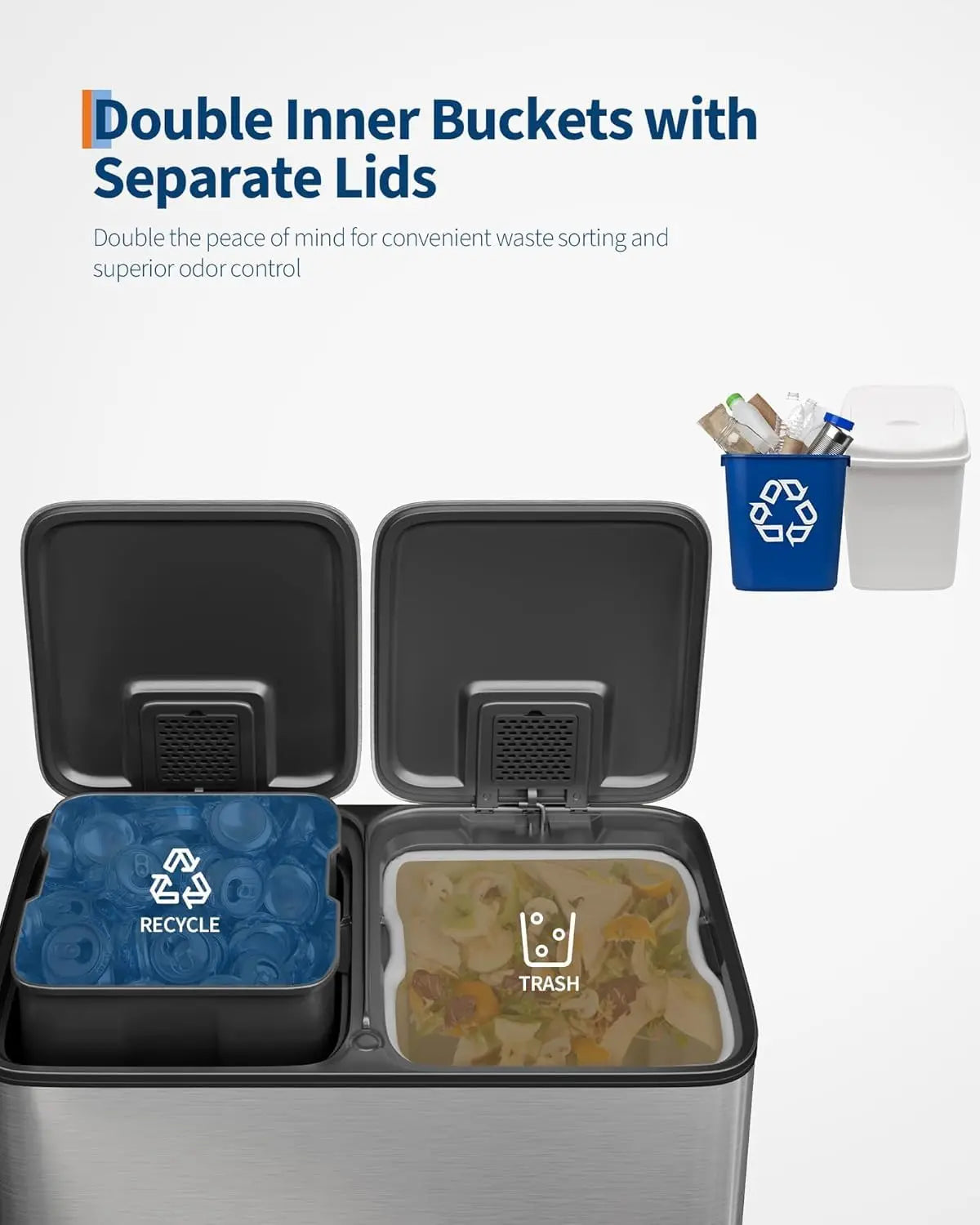 Garvee Dual Stainless Steel Trash Can With Soft-Close Lid