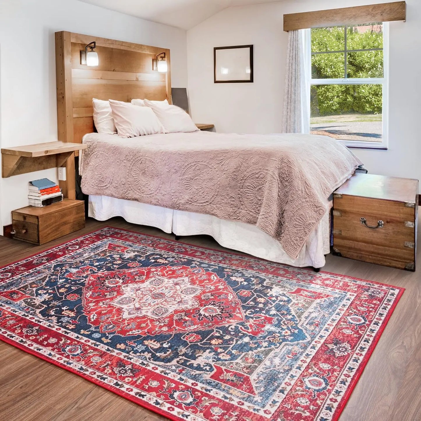 Boho Vintage Washable Non-Slip Soft Accent Bedroom Rug