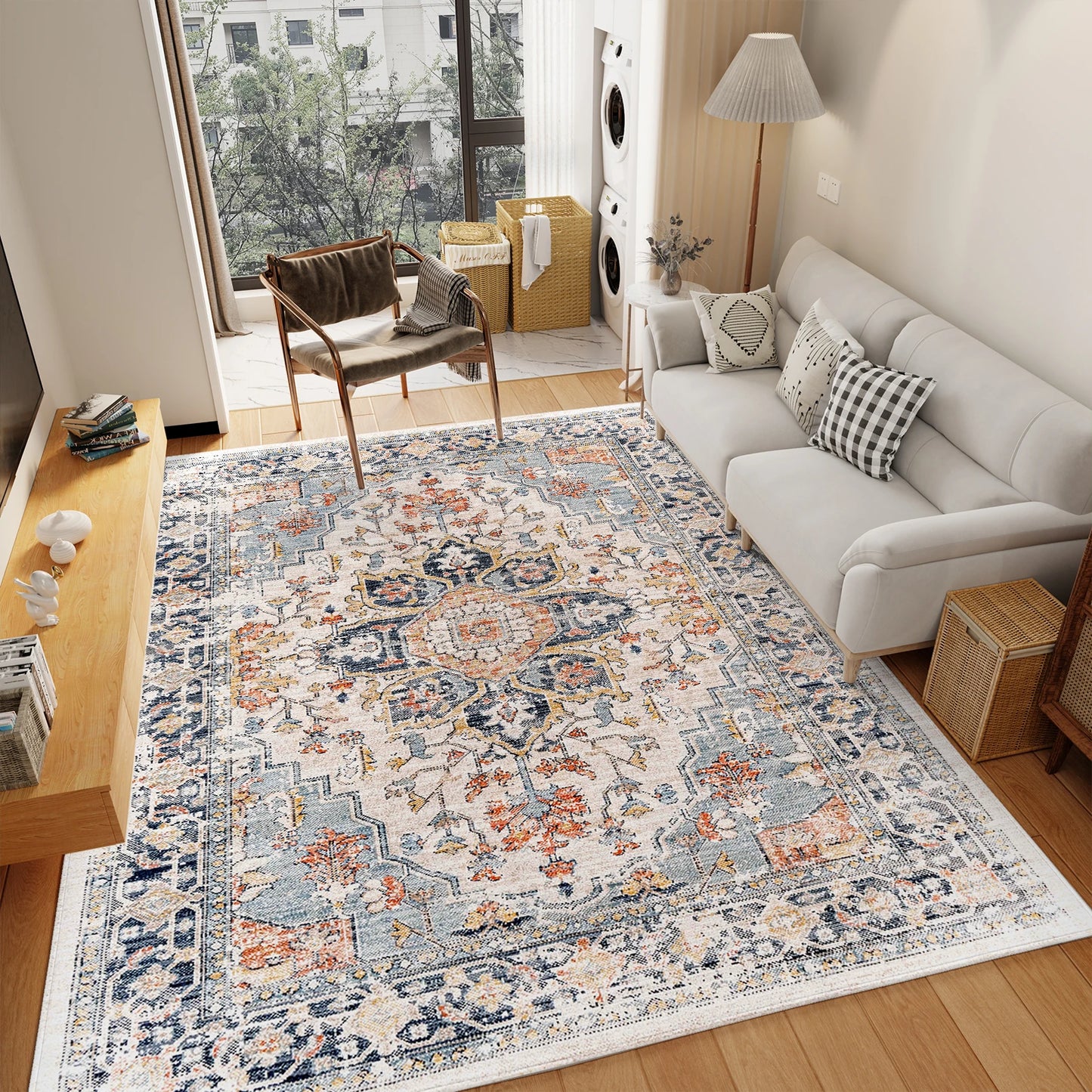 Vintage Boho Washable Non Slip Area Rug Kilim Style