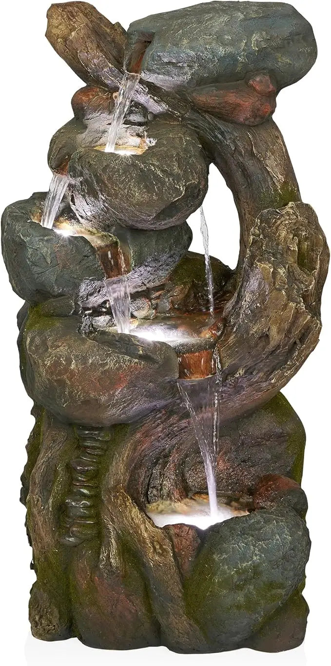 Outdoor LED Stone Fountain With Waterfall Feature Garden