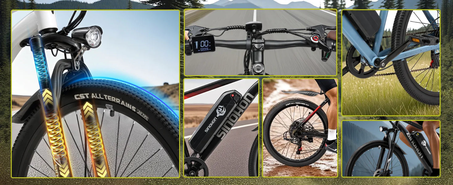 Mountain Electric Bike Adults 500W Peak Motor 26'' Tires Front Suspension Electric Bicycle 25-37Miles 7-Speed Lightweight E-MTB
