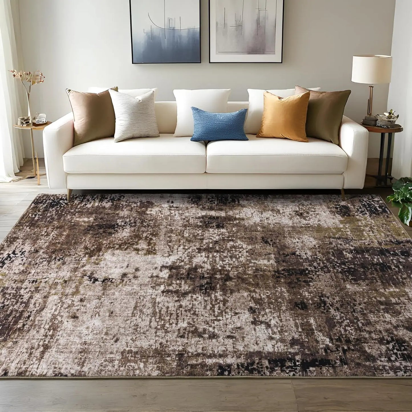 Modern Abstract Soft Non Slip Machine Washable Area Rug