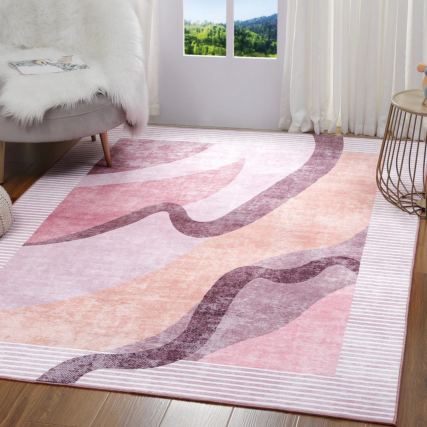 Machine Washable Vintage Area Rug With Non Slip Backing