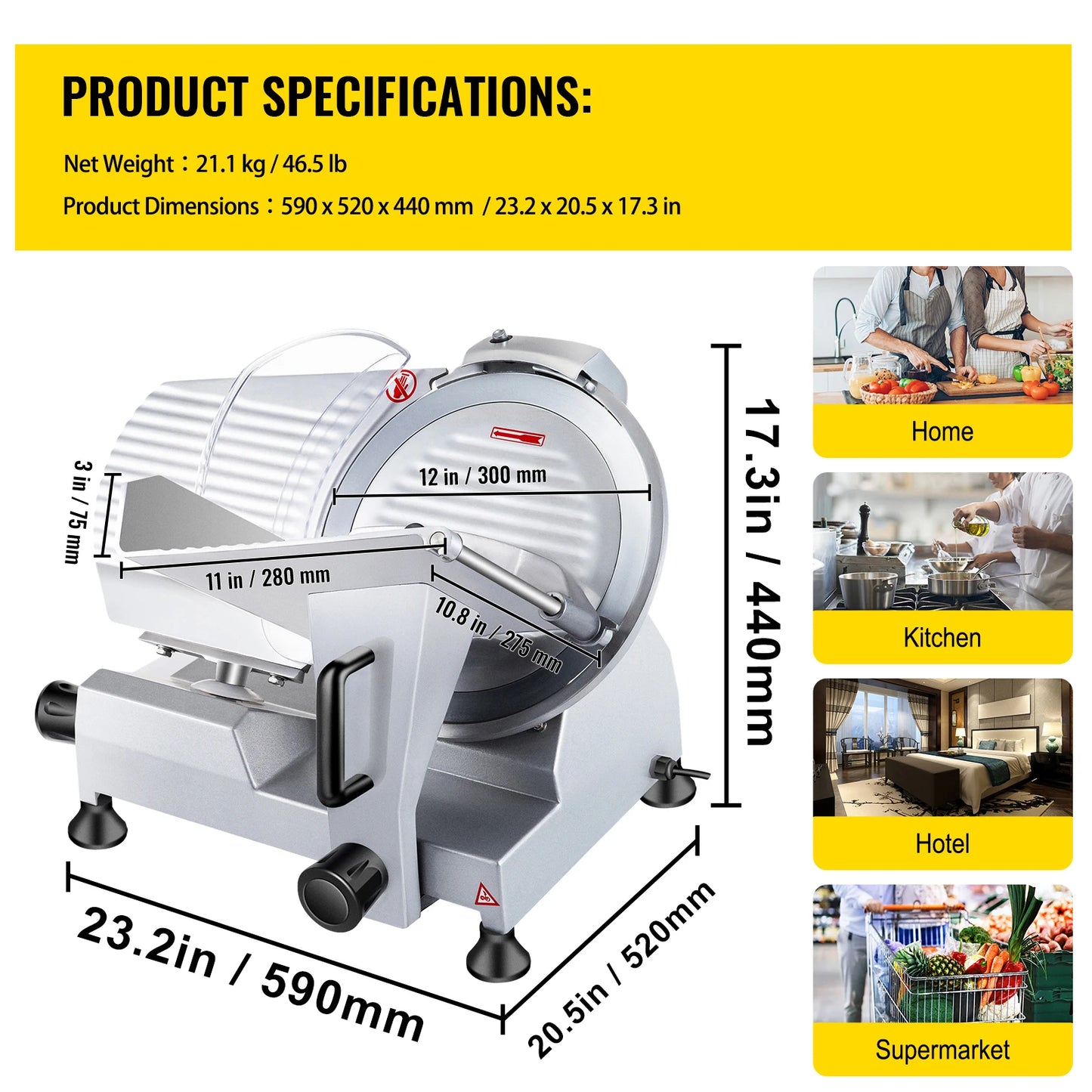 320W Commercial Meat Slicer Electric Deli Food Slicer for Meats
