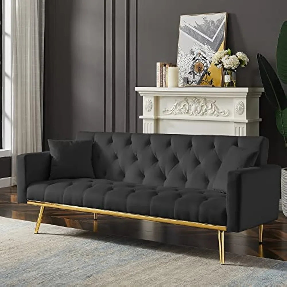 Convertible Futon Sofa Bed With Pillows Upholstered Sleeper