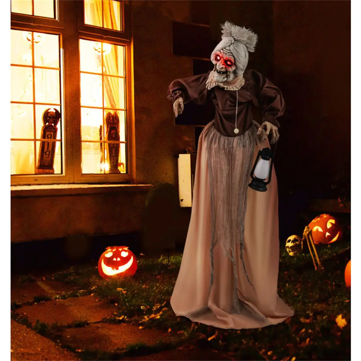 Spooky Animated Old Lady Halloween Decoration for Haunted House