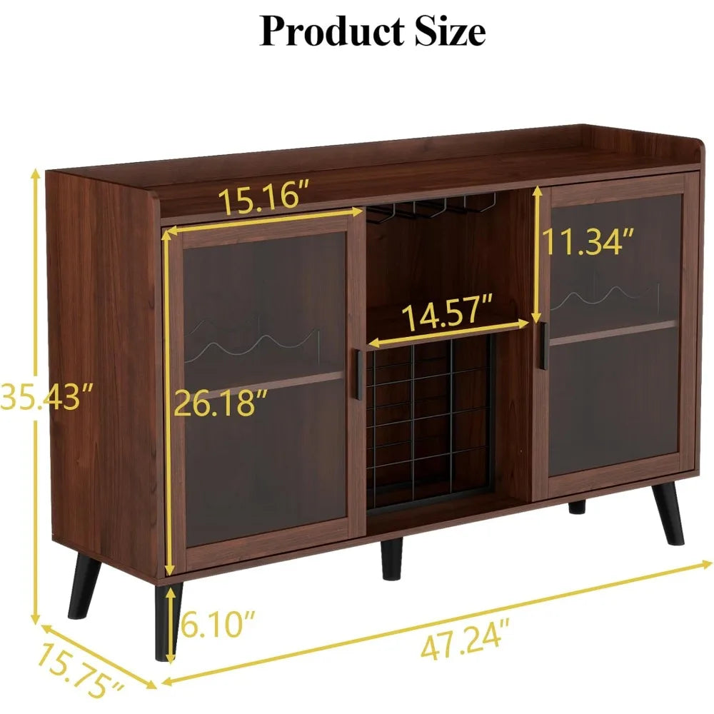 Modern Wine Bar Cabinet With LED Wine Rack And Storage