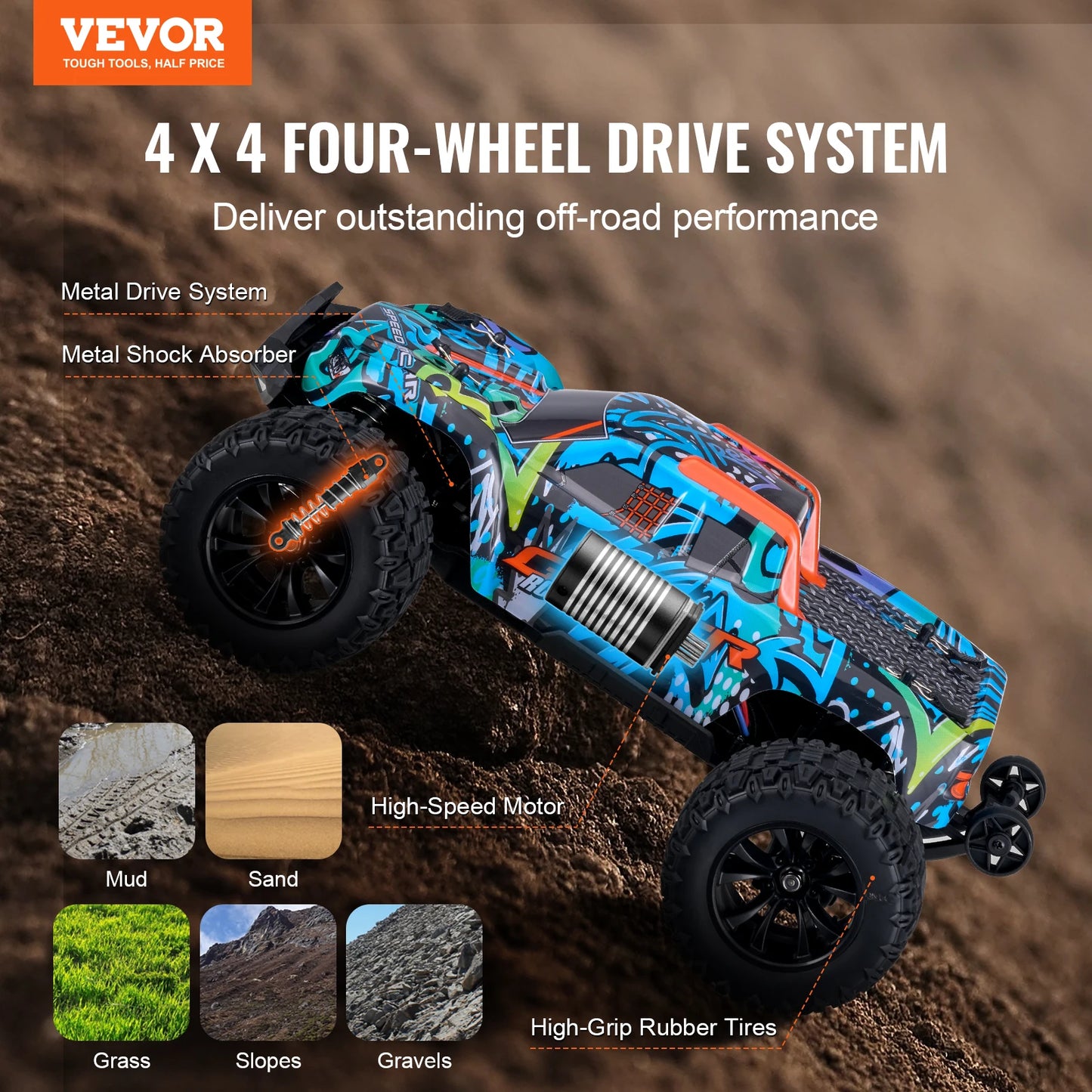 VEVOR 4WD Remote Control Off-Road Truck for Kids and Hobbyists