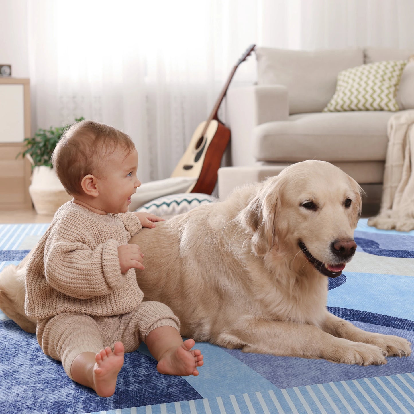 Machine Washable Vintage Area Rug With Non Slip Backing