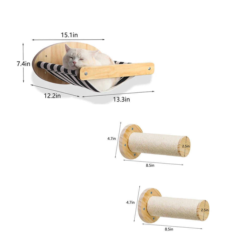 Wall Mounted Cat Furniture Set With Hammock And Scratching Posts